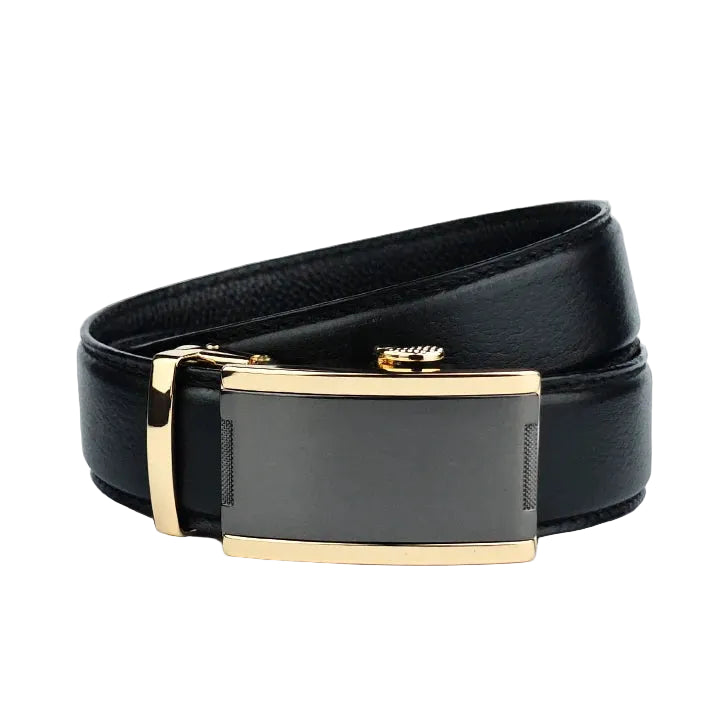 Traditional Gold Black Pattern - Top Grain No Hole Leather Belt