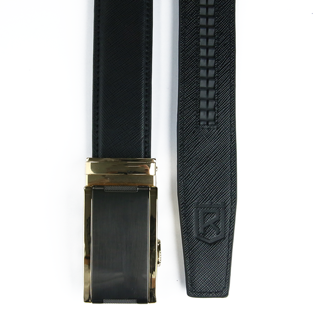 Gold Traditional- Plain Black Italian Leather Belt