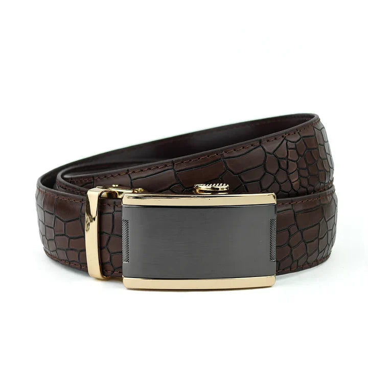 Traditional Gold Brown Crocodile- Top Grain No Hole Leather Belt (Premium)