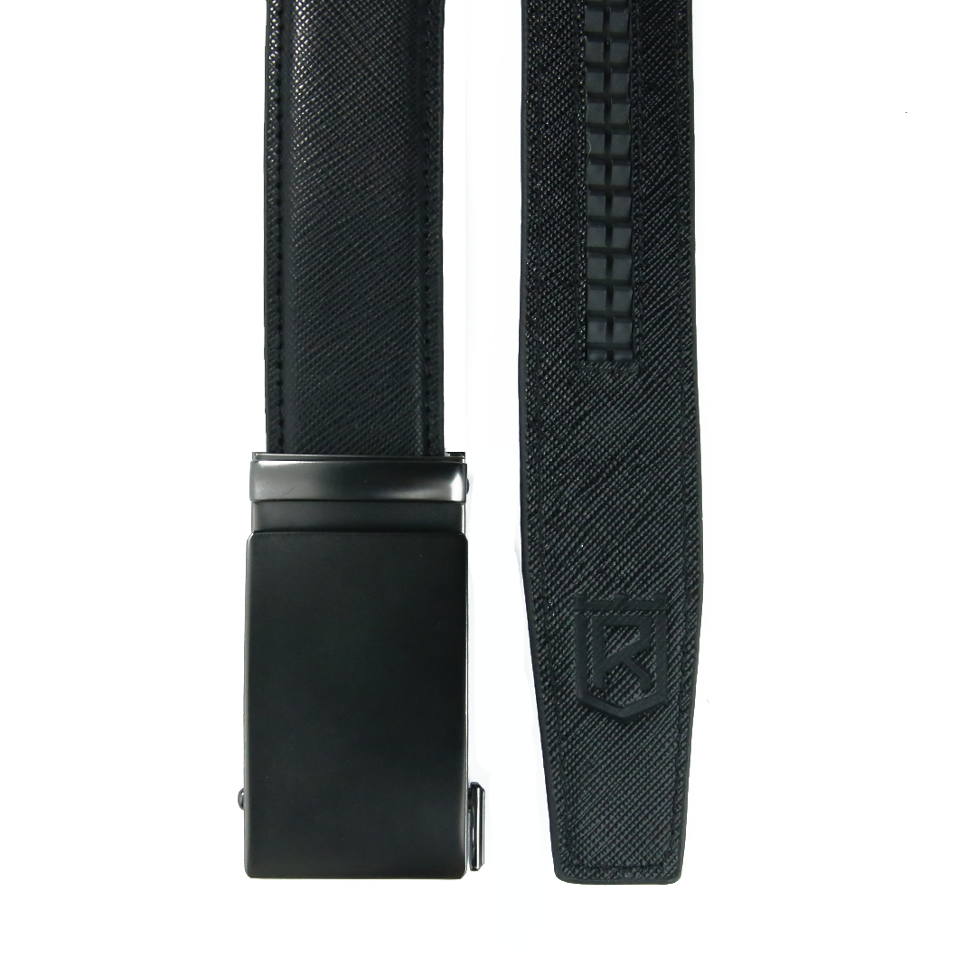 Gun Metal- Textured Black Italian Leather Belt