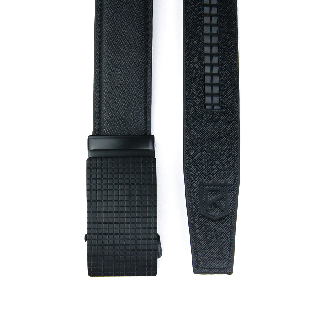Patched Black- Textured Black Italian Leather Belt