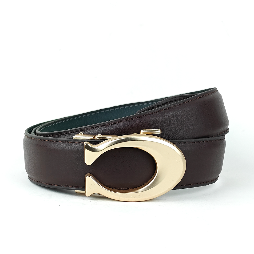 Curvy Gold- Genuine Leather Plain Brown