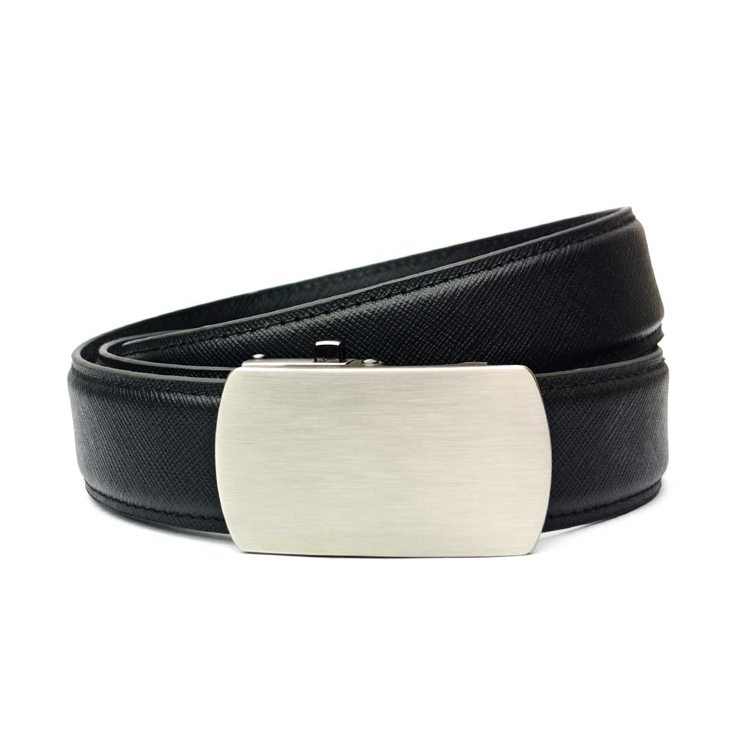 Titanium Hue- Textured Black Italian Leather Belt