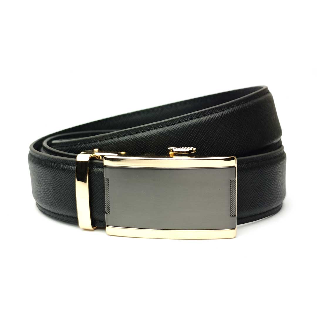 Gold Traditional- Plain Black Italian Leather Belt