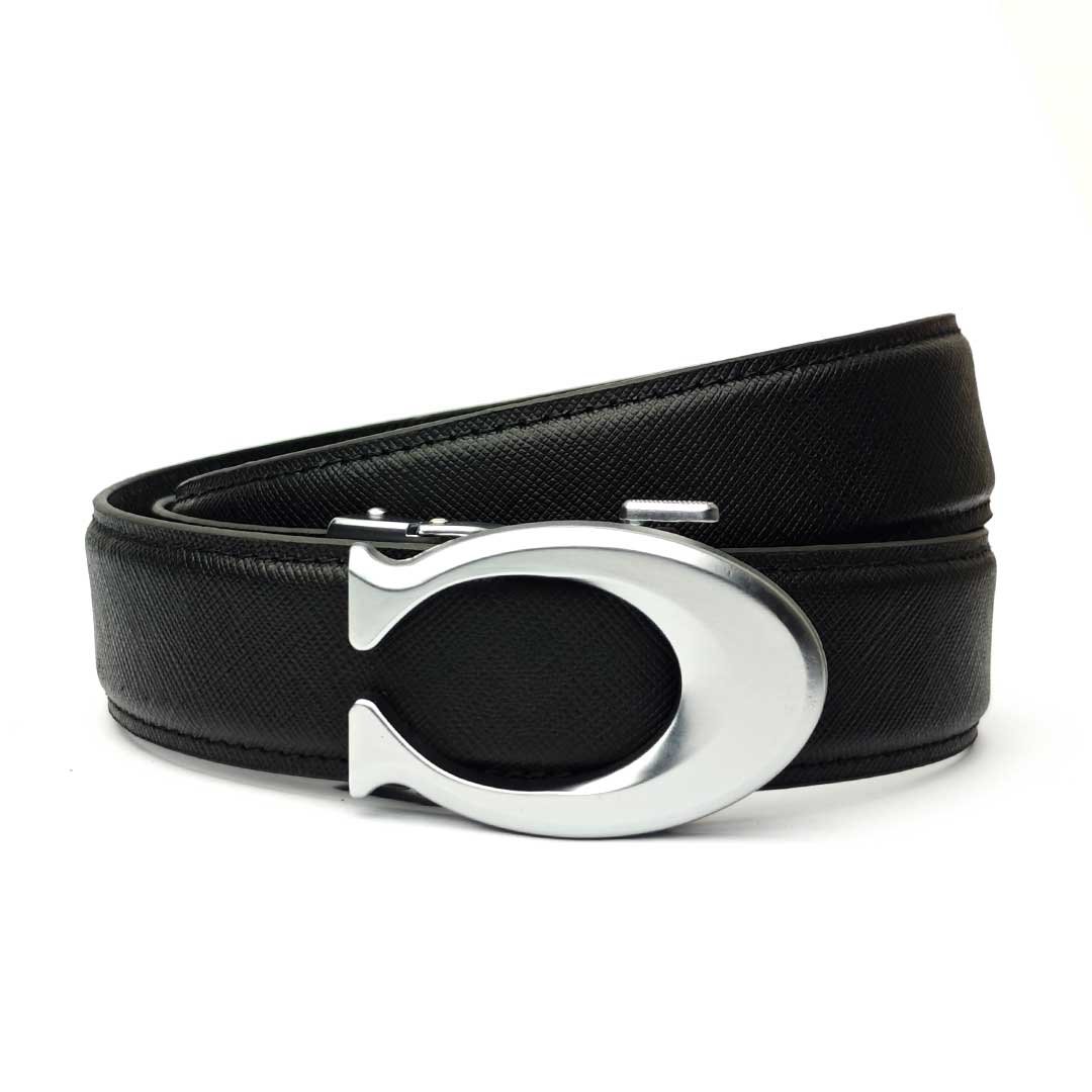 Curvy Silver- Textured Black Italian Leather Belt