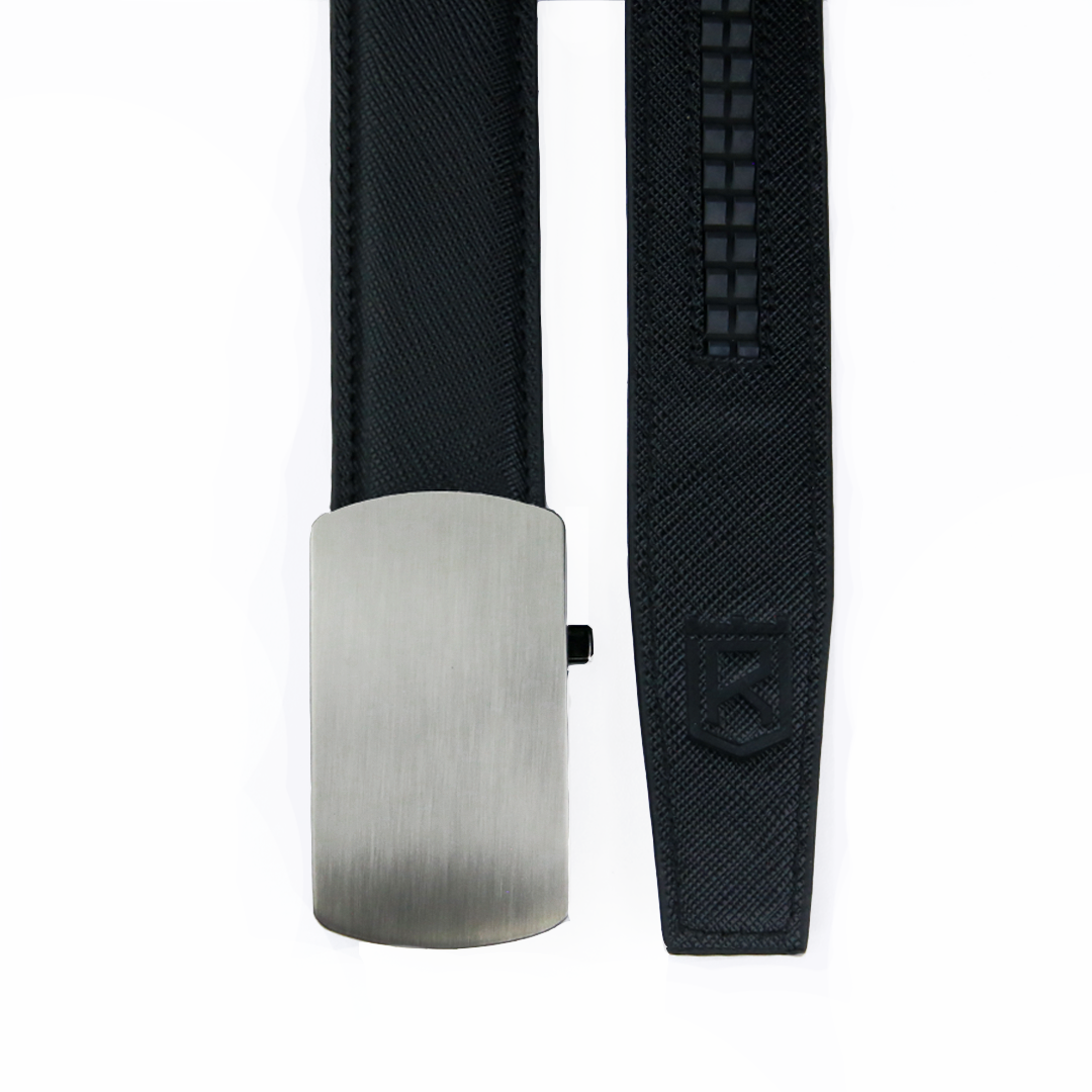 Titanium Hue- Textured Black Italian Leather Belt